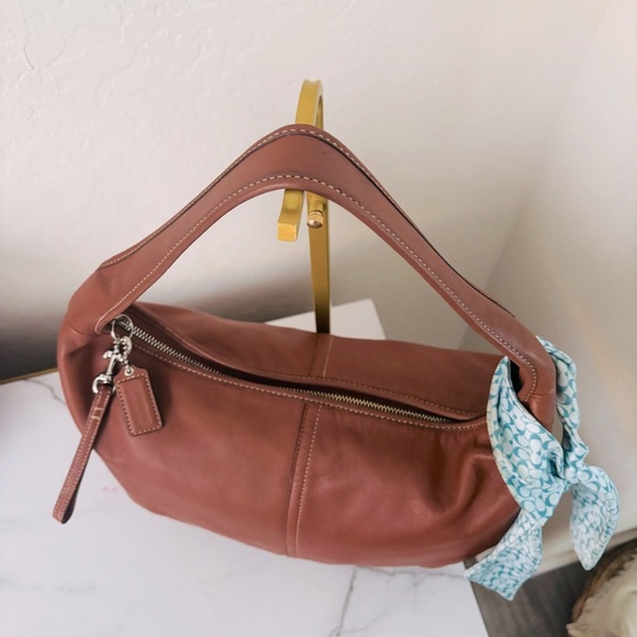 Coach Brown Hobo Bag with Blue Scarf Accent - Picture 4 of 11